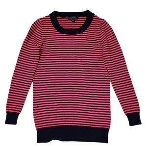 J.Crew Tippi Merino Wool Red/Navy Stripe Sweater 3/4 Sleeve Crewneck Sweater